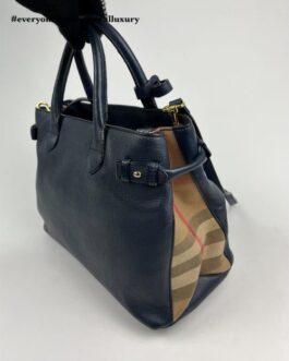 Banner Tote Leather And House Check Canvas